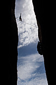 Low Angle View Of Slackline In Montserrat Mountains Catalonia