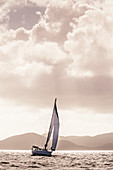 A Yacht Sails In Calm Waters In The Caribbean