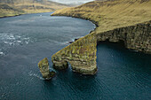 Aerial View Of Tindholmur, Rocky Islet Of Faroe Islands