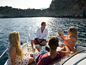 Teenagers enjoy boat ride on Mediterranean Sea