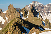 Distant View Of A Woman Hiking On Blaine Peak Below Mount Sneffels