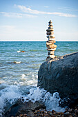 A Rock Cairn On The Beach Of Cuttyhunk, Massachusetts, Usa