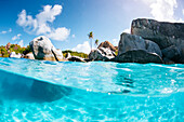Half In Half Out Underwater View Of The Baths In Virgin Gorda, British Virgin Islands