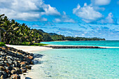 White sand beach and turquoise waters, Rarotonga and the Cook Islands, South Pacific, Pacific