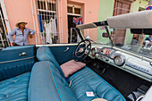 A vintage 1948 Mercury Eight American car working as a taxi, in the town of Trinidad, Cuba, West Indies, Caribbean, Central America