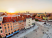 Elevated view of the Castle Square and Krakowskie Przedmiescie Street, Old Town, Warsaw, Masovian Voivodeship, Poland, Europe