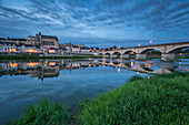 Castle and bridge at blue hour, Amboise, Indre-et-Loire, Loire Valley, Centre, France, Europe