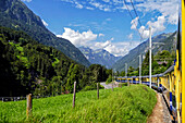 Berner Oberlandbahn Railway in Lutschental near Grindelwald, Bernese Oberland, Switzerland, Europe