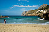 Beach at Cala de Sant Vicenc and Cap Formentor, Pollença, Serra de Tramuntana, Majorca, Balearic Islands, Spain