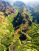 Eroded formations viewed from above Koke'e State Park, Kauai, Hawaii, USA.