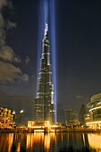 View of new skyline of Dubai at Business Bay with Burj Khalifa tower in United Arab Emirates UAE Middle East