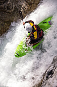 High Angle View Of Kayaker On Green Kayak In Reuss River, Switzerland
