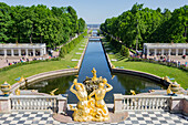 Grand Cascade And Canal That Connects Peterhof Palace To The Sea