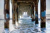 Waves Under The Manhattan Beach Pier, California, United States