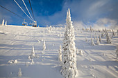 Ski Lift At Snowy Landscape In Whitefish, Montana, Usa