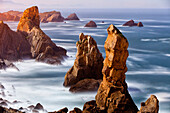 Rock Formation On Costa Quebrada During Sunrise In Cantabria, Spain