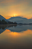Sunrise on lake Pusiano from Eupilio, Como and Lecco province, Brianza, Lombardy, Italy, Europe