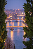 Verona, Veneto, Italy,  Panoramic view Verona's bridges from Piazzale Castel San Pietro