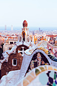 Barcelona, Park Guell, Spain,  details of the modernism park designed by Antonio Gaudi