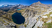 Panoramic view of lake Agnel and lake Serru,  Hill of Nivolet,  Alpi Graie,  Ceresole Reale,  Piedmont