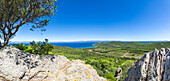 Panoramablick von der Spitze der Ile de Porquerolles, Ile de Porquerolles, Hyères, Toulon, Var, Provence-Alpes-Côte d'Azur, Frankreich, Europa