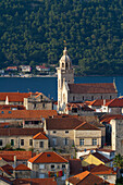 View of Korcula village and the Cathedral of Saint Mark , Korcula, Korcula Island, Dubrovnik-Neretva county, Dalmatia region, Croatia, Europe