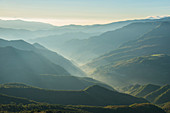 Sunrise in the Monti Sibillini NP, with fog, Umbria, Italy