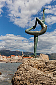 The statue of the dancer on the rocks of Budva, Montenegro