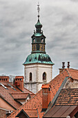 Europe, Slovenia, Skofia Loka, The bell tower and the roofs in the old city