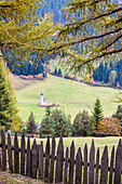 Funes Valley, Dolomites, South Tyrol, Italy, The church San Giovanni in Ranui