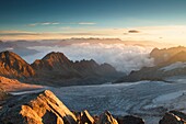 Sunrise from Venerocolo peak, seeing the Pisgana glacier, Lombardy