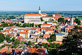 Aerial view from Foly Hill on Mikulov town with Castle - former Liechtenstein and later Diestrichstein chateau, Czech Republic