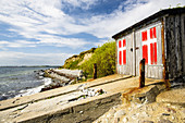 Danish Flag and boat house, Marstal, Isle of Aero, Denmark