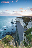 Dawn at the chalk cliffs, Etretat, Normandy, France, Europe
