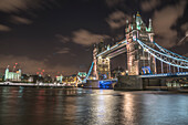 Tower Bridge and The Tower of London at night, London, England, United Kingdom, Europe