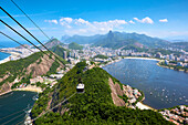 Rio de Janeiro von oben auf Sugarloaf Berg mit, Guanabara Bay auf der rechten Seite und Praia Vermelha auf der linken Seite, Rio de Janeiro, Brasilien, Südamerika