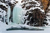 Ein gefrorener Wasserfall im Abisko Nationalpark, Schweden, Skandinavien, Europa