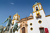 Fountain and church Iglesia del Socorro, Plaza del Socorro, Ronda, Andalusia, Spain, Europe