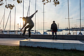 'Skateboarding, Lausanne waterfront; Lausanne Switzerland'