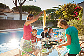 2 Familien , Abendessen Ferienhaus mit Pool , Andalusien, Südwestküste Spanien, Atlantik, Europa