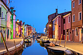 Canal with multi-coloured houses at night, Burano, near Venice, UNESCO World Heritage Site Venice, Venezia, Italy