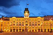 Illuminated town hall of Trieste, Trieste, Venezia, Italy