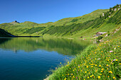 Alpine hut Tappenkarseealm at lake Tappenkarsee, lake Tappenkarsee, Radstadt Tauern, Salzburg, Austria