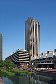 The Barbican centre in brutalist style, City of London, London, England