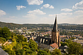 Stadtansicht von Marburg mit der Lutherische Pfarrkirche Sankt Marien, Marburg, Hessen, Deutschland, Europa