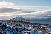 Snowy landscape at Thingvellir National Park (pingvellir National Park) in winter, Pingvellir National Park, Sudurland, Iceland, Europe
