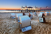Beach chairs near the pier, Ahlbeck, Usedom, Baltic Sea, Mecklenburg-West Pomerania, Germany