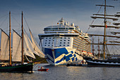 Cruise ship and tradition sailing ship at the Hanse Sail Rostock Warnemuende, Mecklenburg Vorpommern, Germany