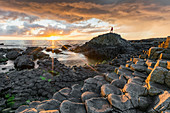 Giants Causeway at sunset, UNESCO World Heritage Site, County Antrim, Ulster, Northern Ireland, United Kingdom, Europe