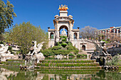 La Cascada, fountain with Quadriga de l'Auroa, Architect Josep Fontsere, Parc de la Ciutadella, Barcelona, Catalonia, Spain, Europe